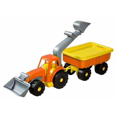 Plastový traktorový nakladač s vlekem - oranžový, 58cm